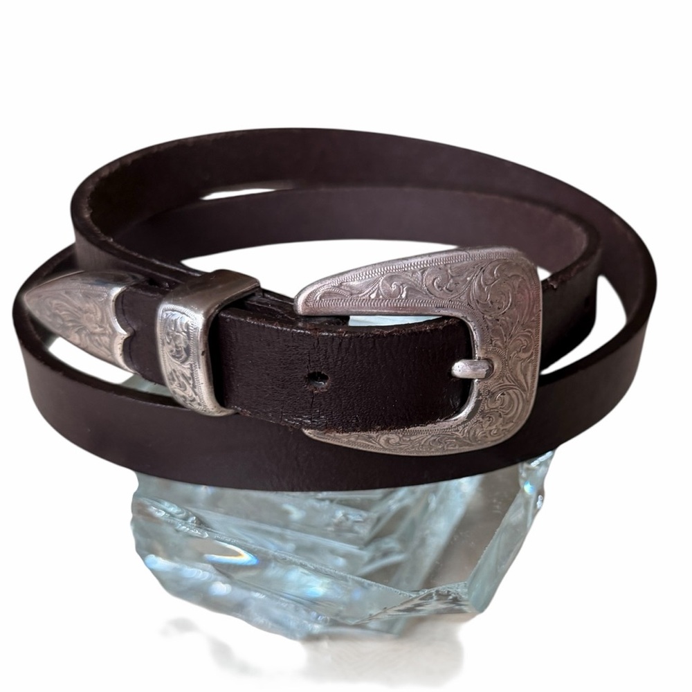 Donna Katz Vintage Narrow Western Brown Leather Belt, L 32”-34”